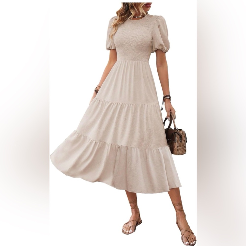 Women's Solid Puff Short Sleeve dress